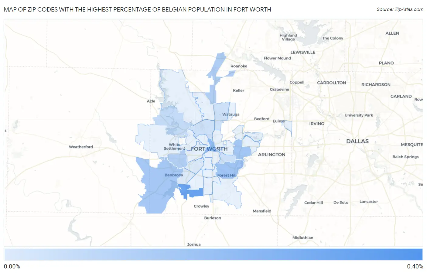 Zip Codes with the Highest Percentage of Belgian Population in Fort Worth Map