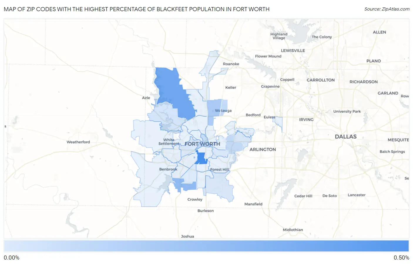 Zip Codes with the Highest Percentage of Blackfeet Population in Fort Worth Map