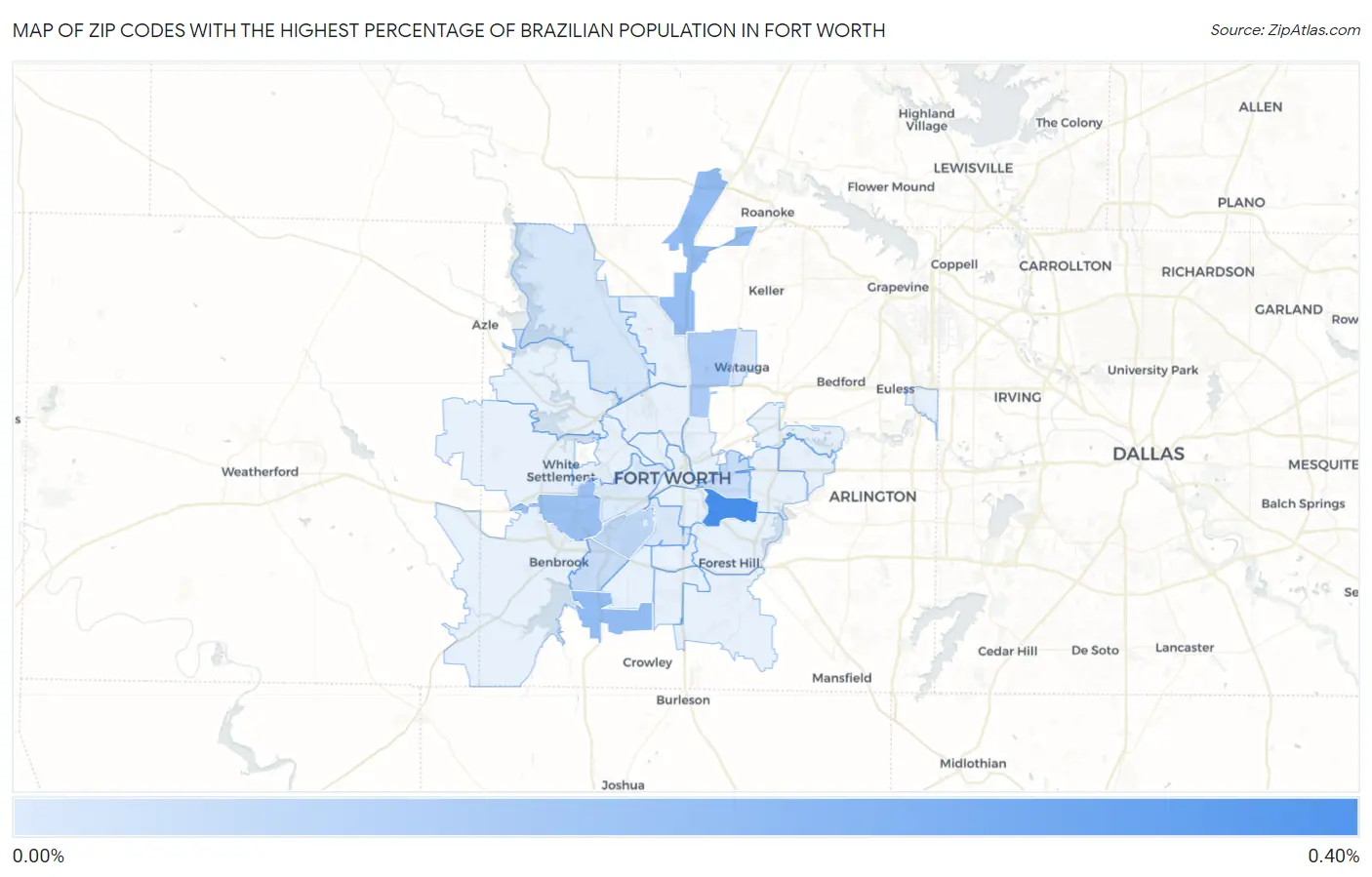 Zip Codes with the Highest Percentage of Brazilian Population in Fort Worth Map
