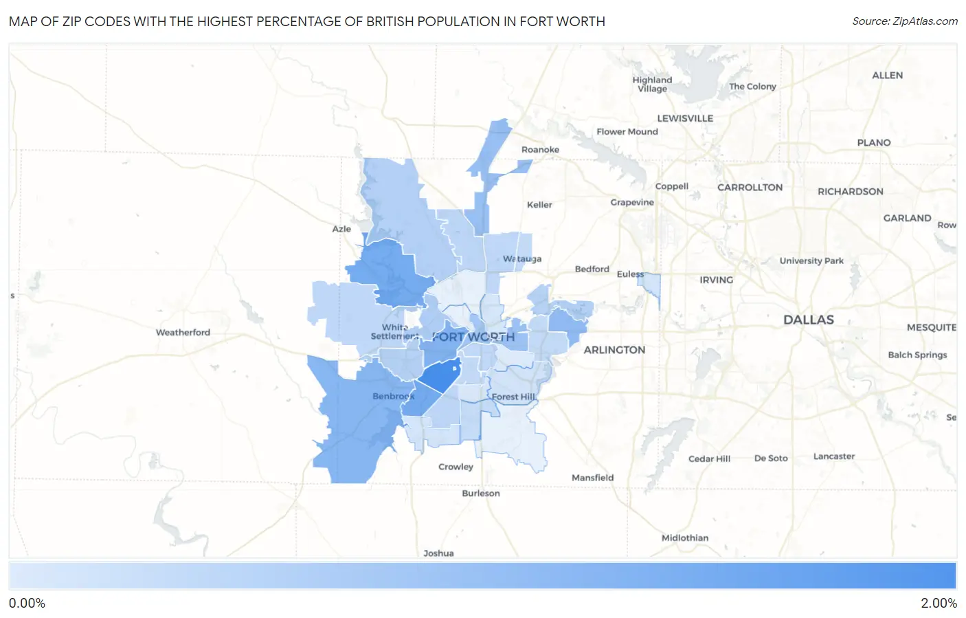 Zip Codes with the Highest Percentage of British Population in Fort Worth Map