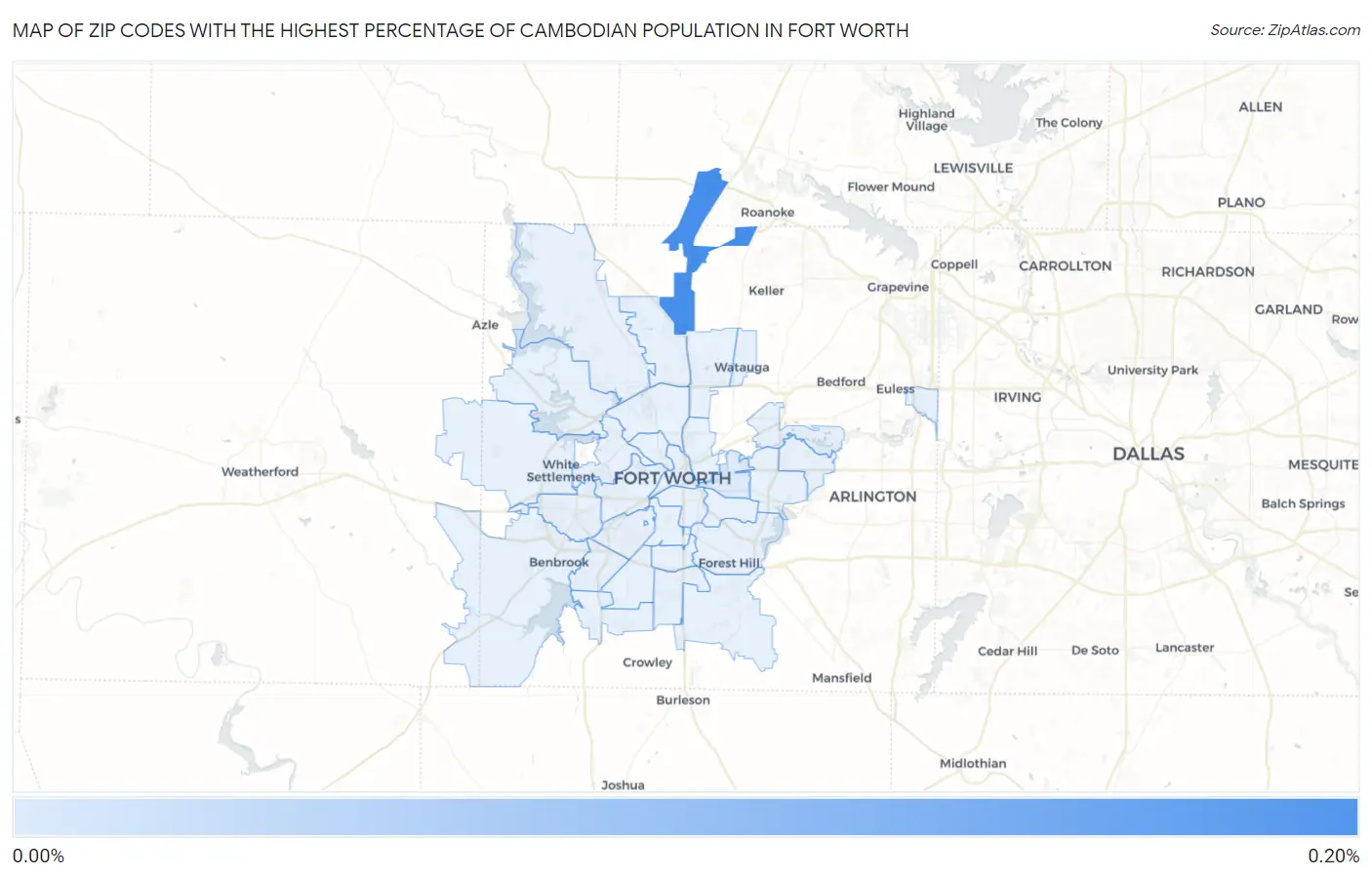 Zip Codes with the Highest Percentage of Cambodian Population in Fort Worth Map