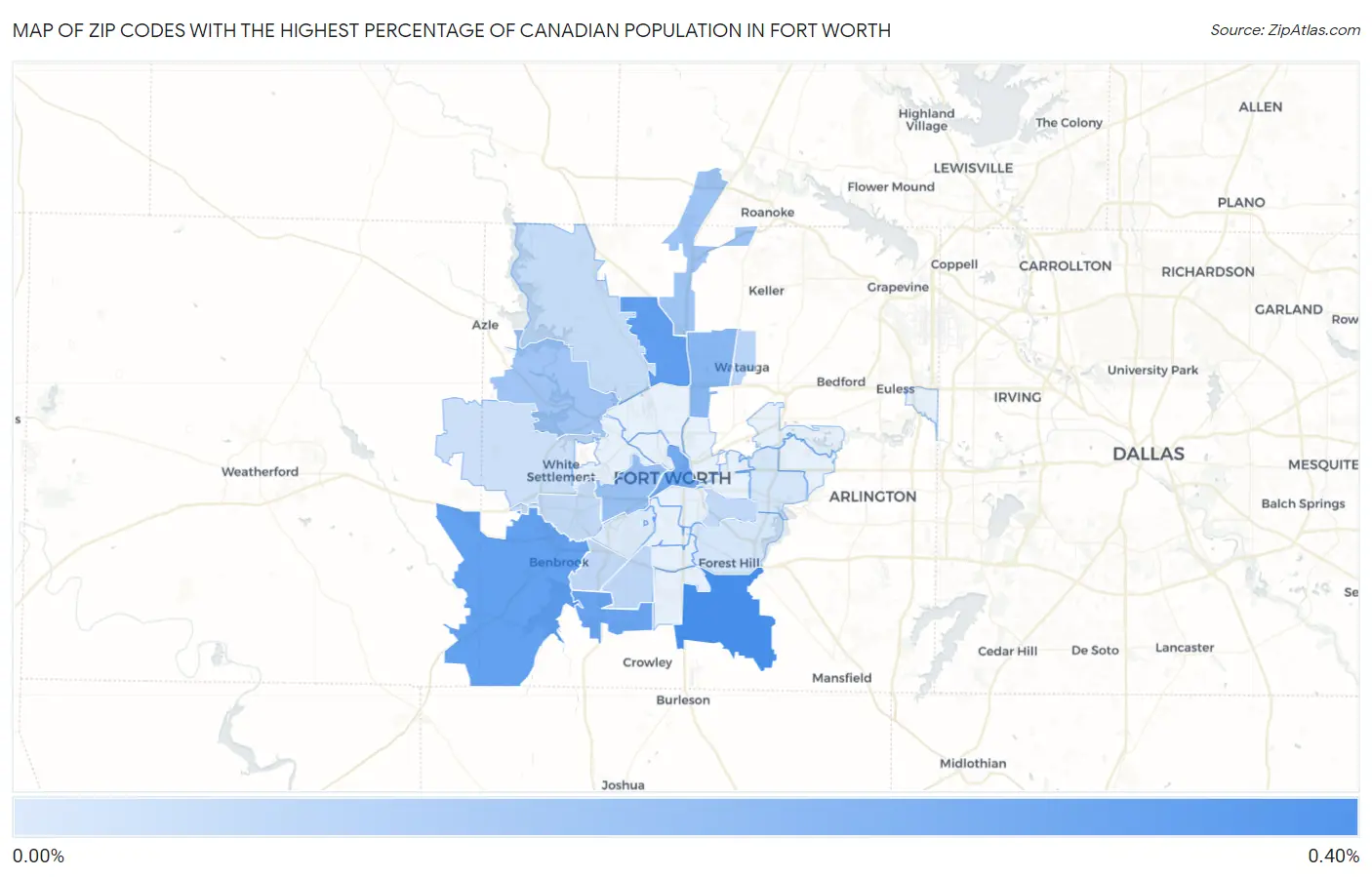 Zip Codes with the Highest Percentage of Canadian Population in Fort Worth Map