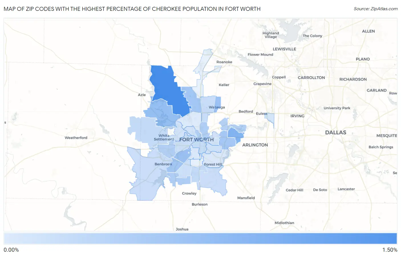Zip Codes with the Highest Percentage of Cherokee Population in Fort Worth Map