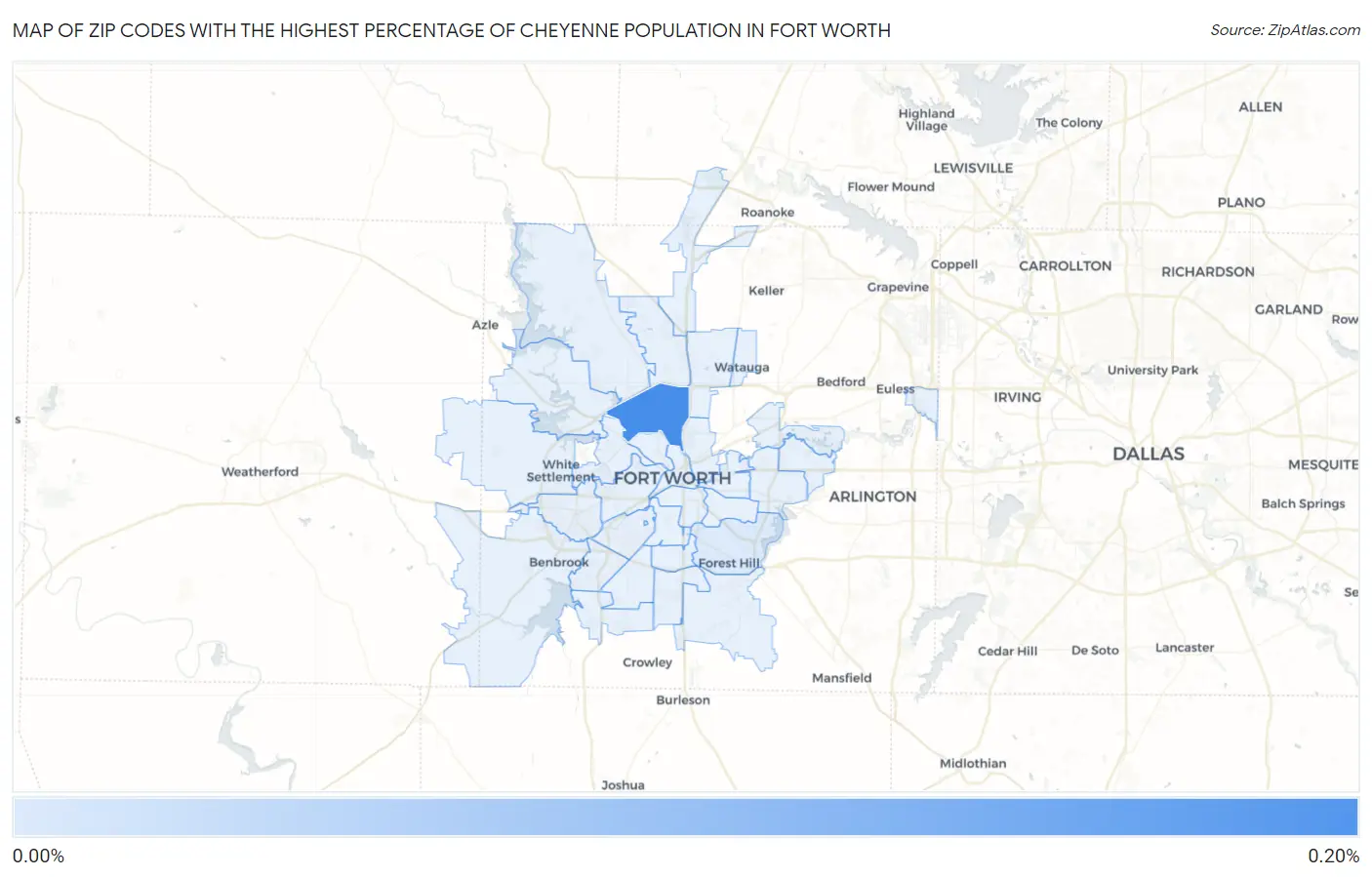 Zip Codes with the Highest Percentage of Cheyenne Population in Fort Worth Map