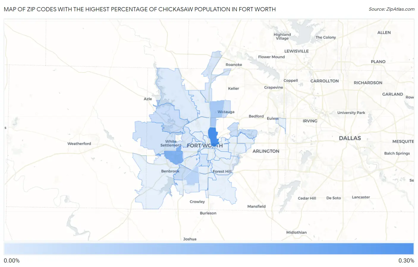 Zip Codes with the Highest Percentage of Chickasaw Population in Fort Worth Map