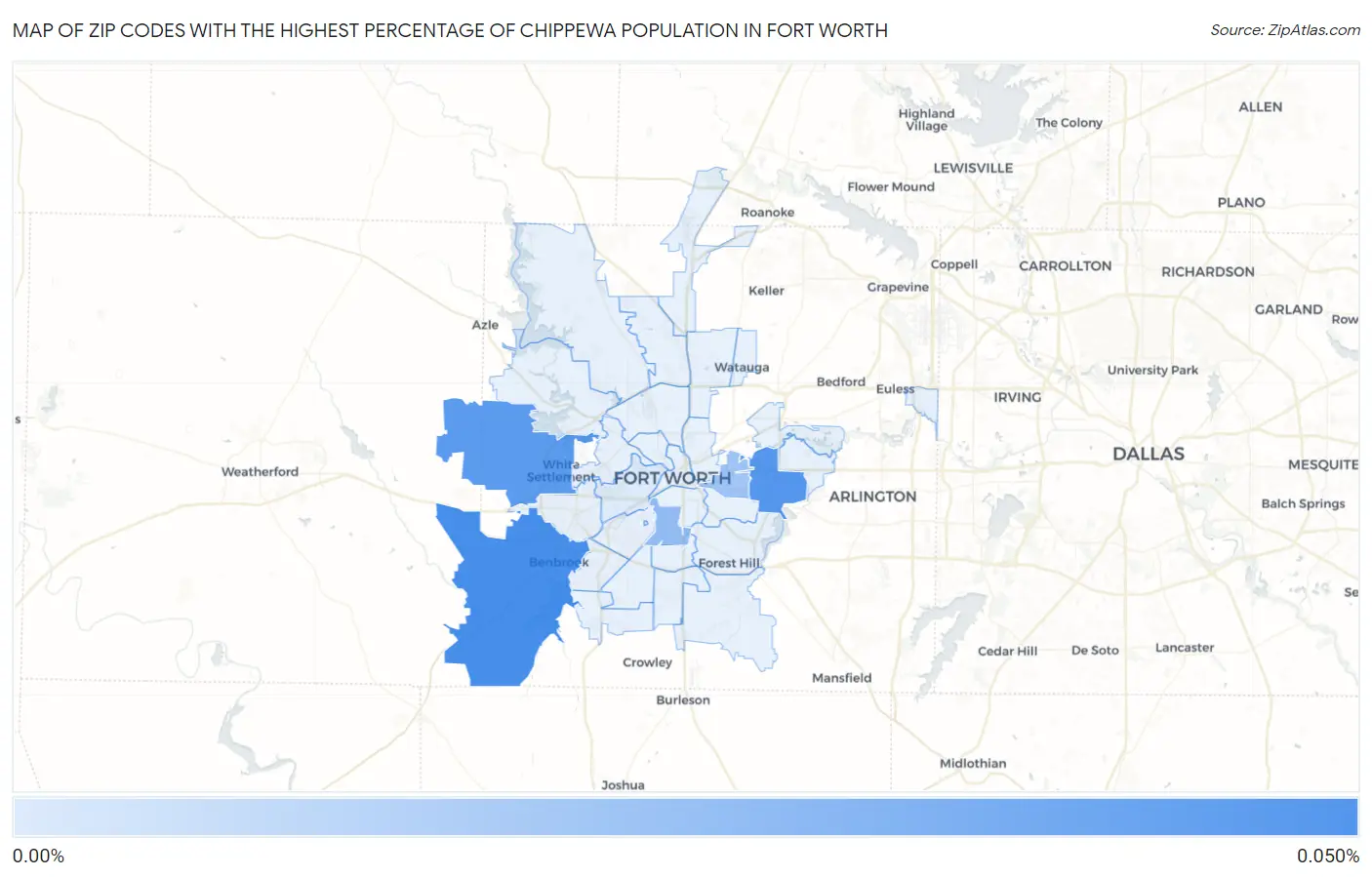 Zip Codes with the Highest Percentage of Chippewa Population in Fort Worth Map