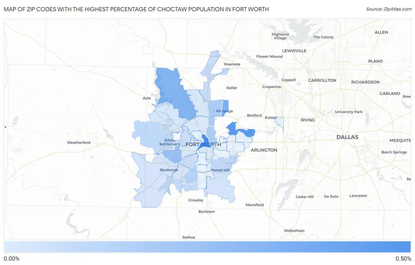 Zip Codes with the Highest Percentage of Choctaw Population in Fort Worth Map