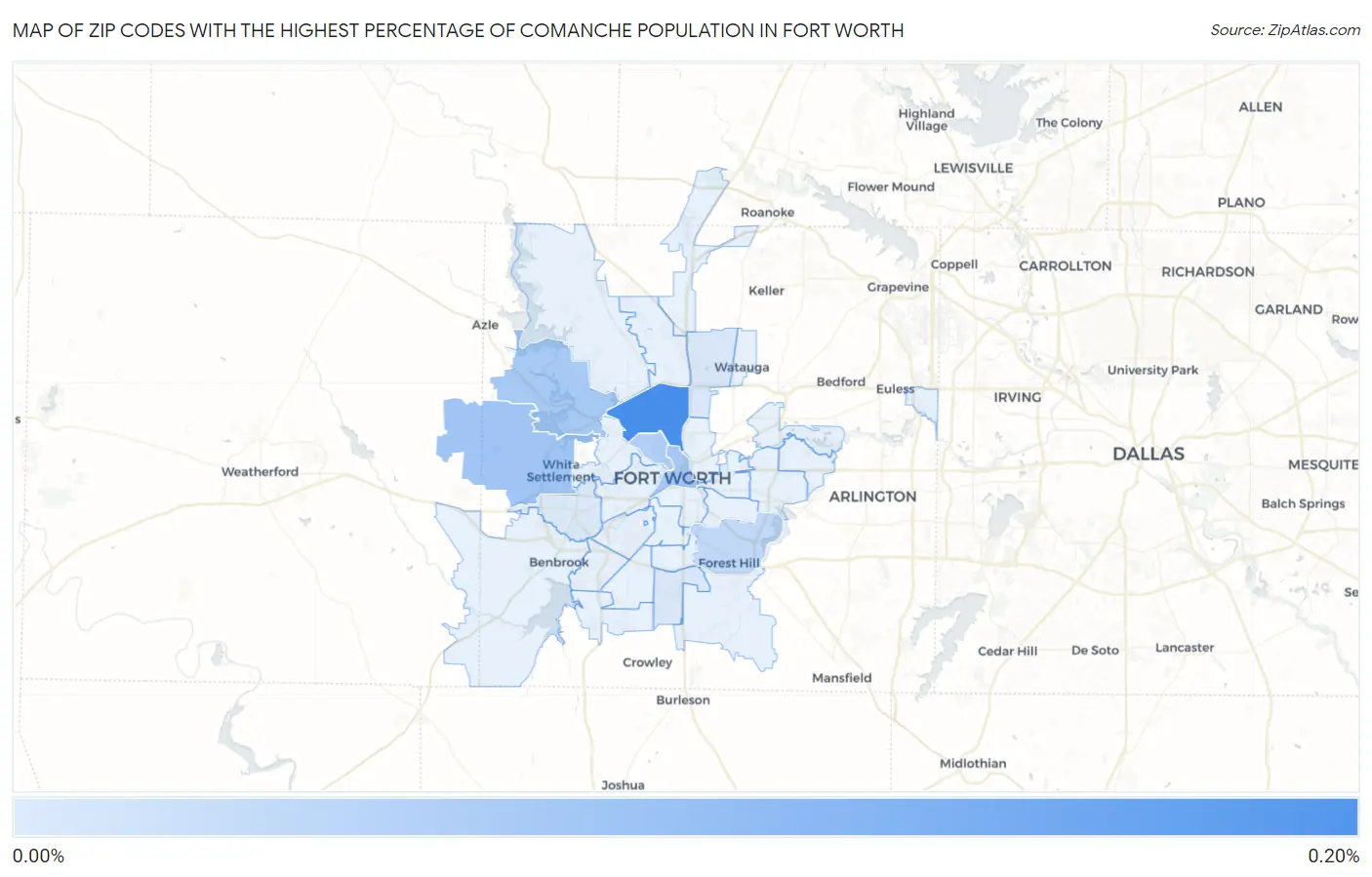 Zip Codes with the Highest Percentage of Comanche Population in Fort Worth Map