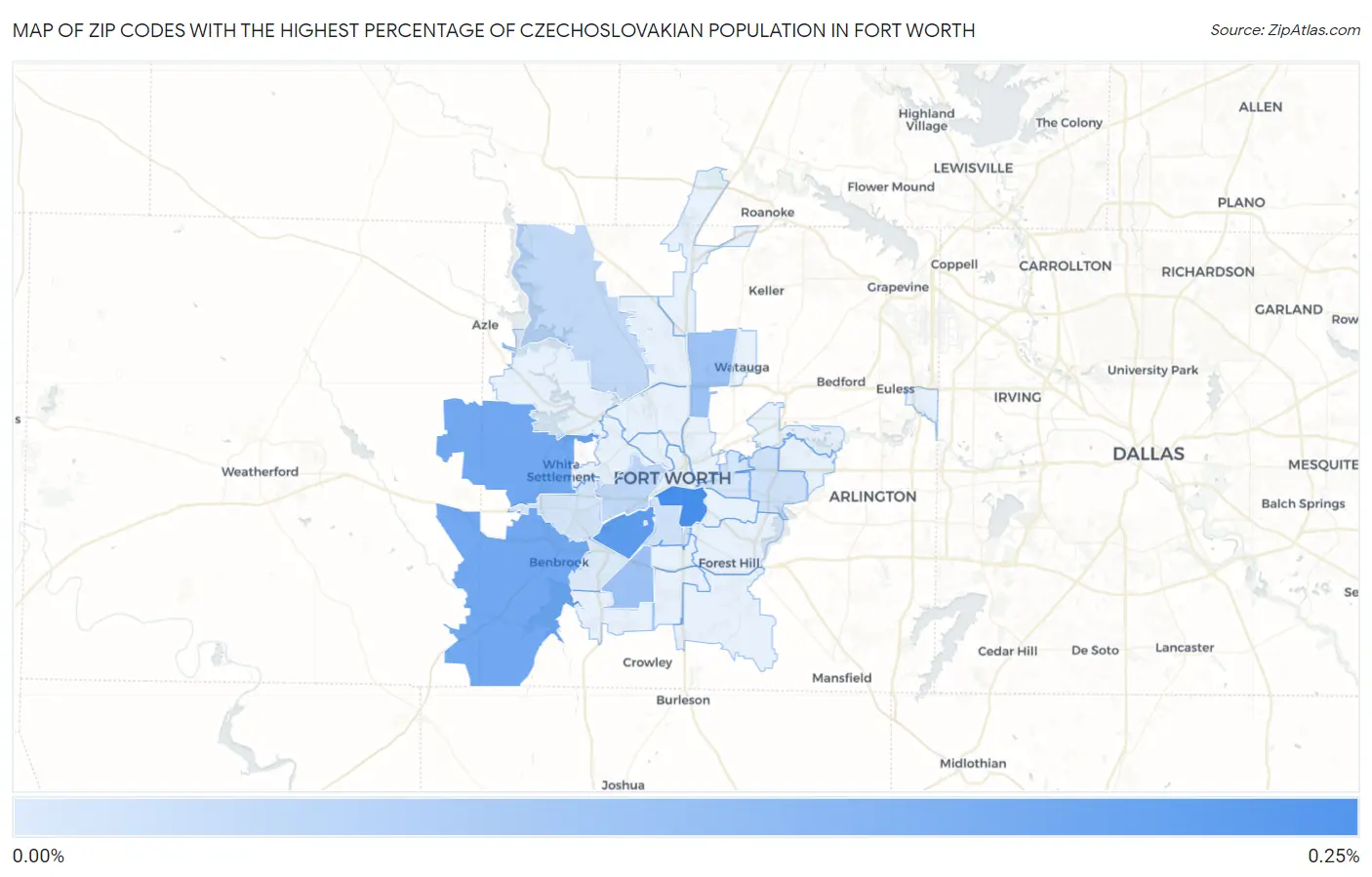 Zip Codes with the Highest Percentage of Czechoslovakian Population in Fort Worth Map