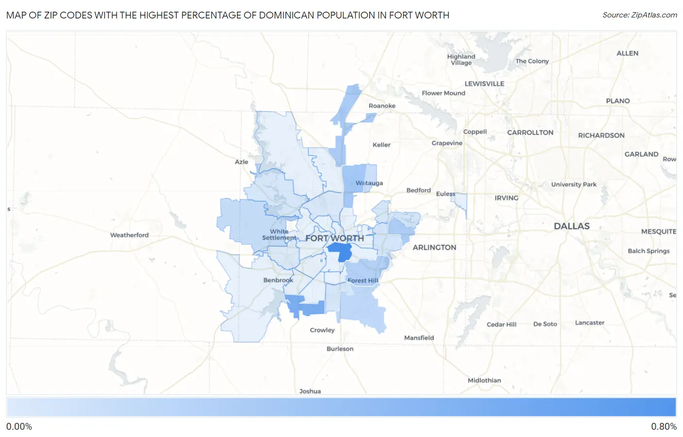 Zip Codes with the Highest Percentage of Dominican Population in Fort Worth Map