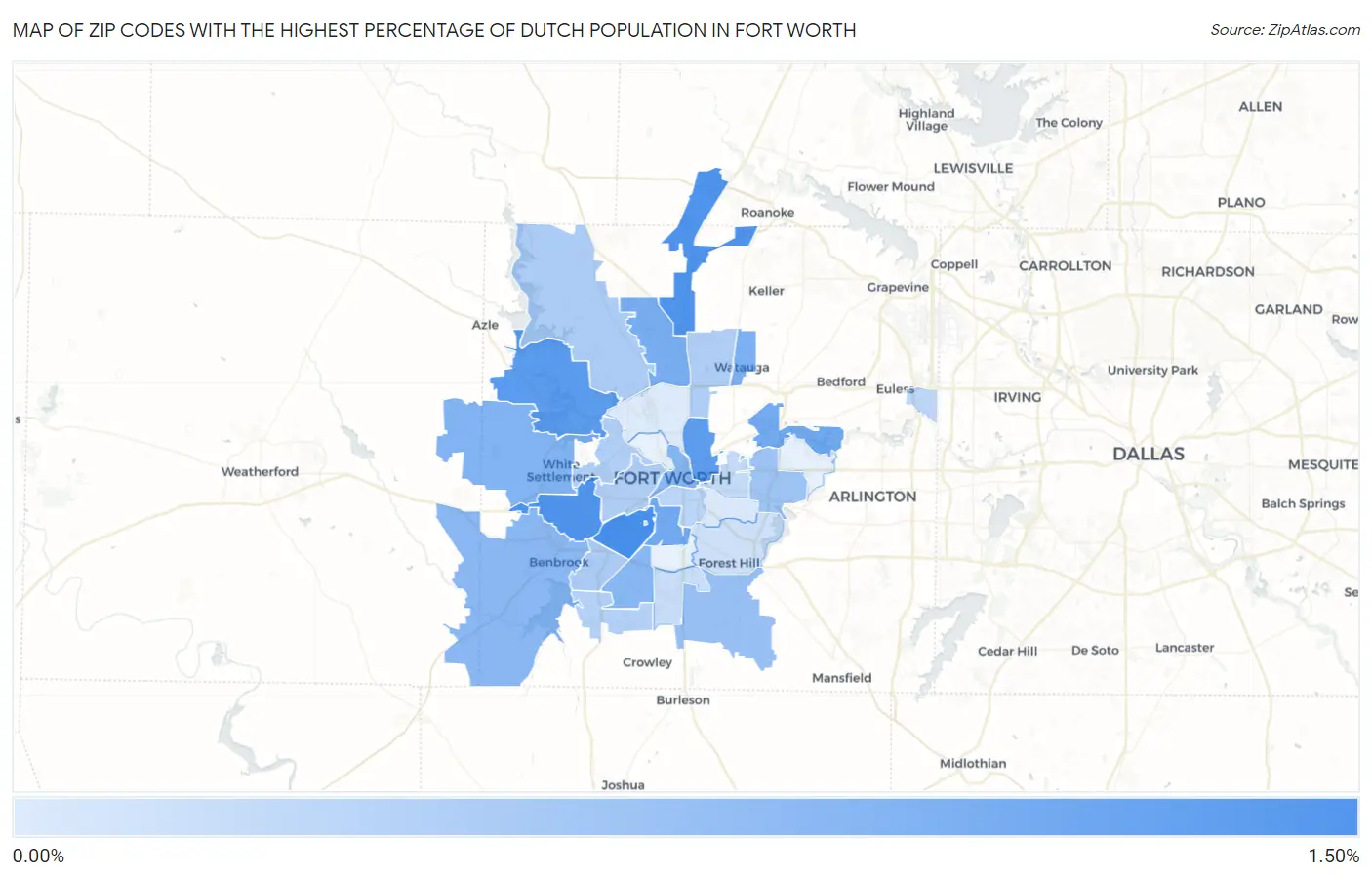 Zip Codes with the Highest Percentage of Dutch Population in Fort Worth Map