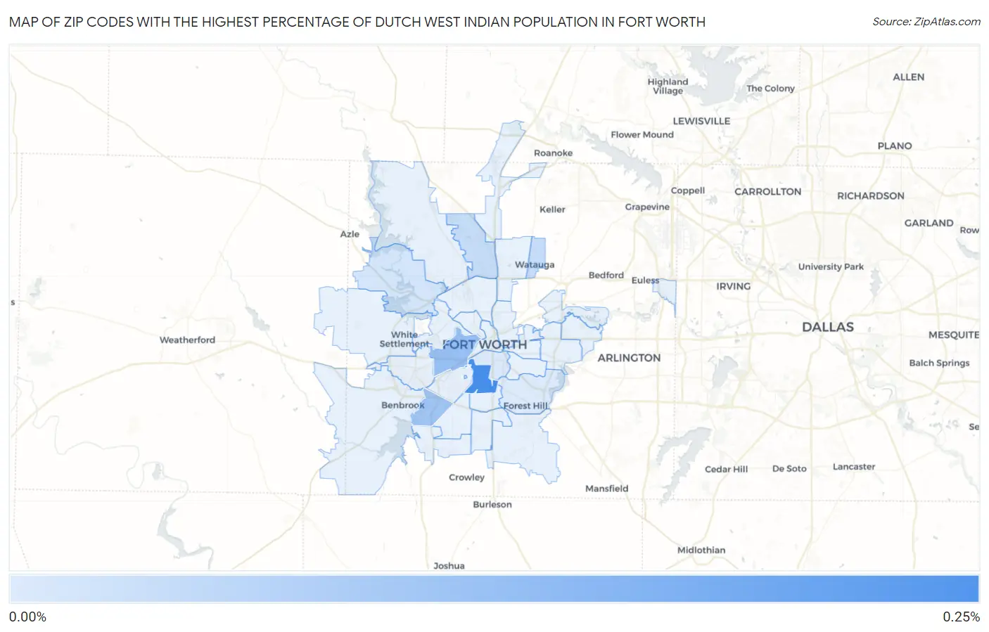 Zip Codes with the Highest Percentage of Dutch West Indian Population in Fort Worth Map