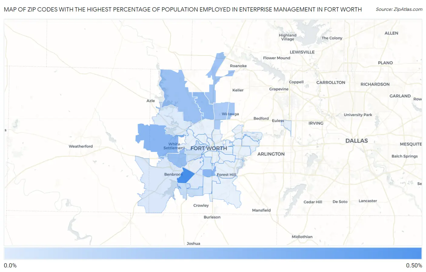 Zip Codes with the Highest Percentage of Population Employed in Enterprise Management in Fort Worth Map