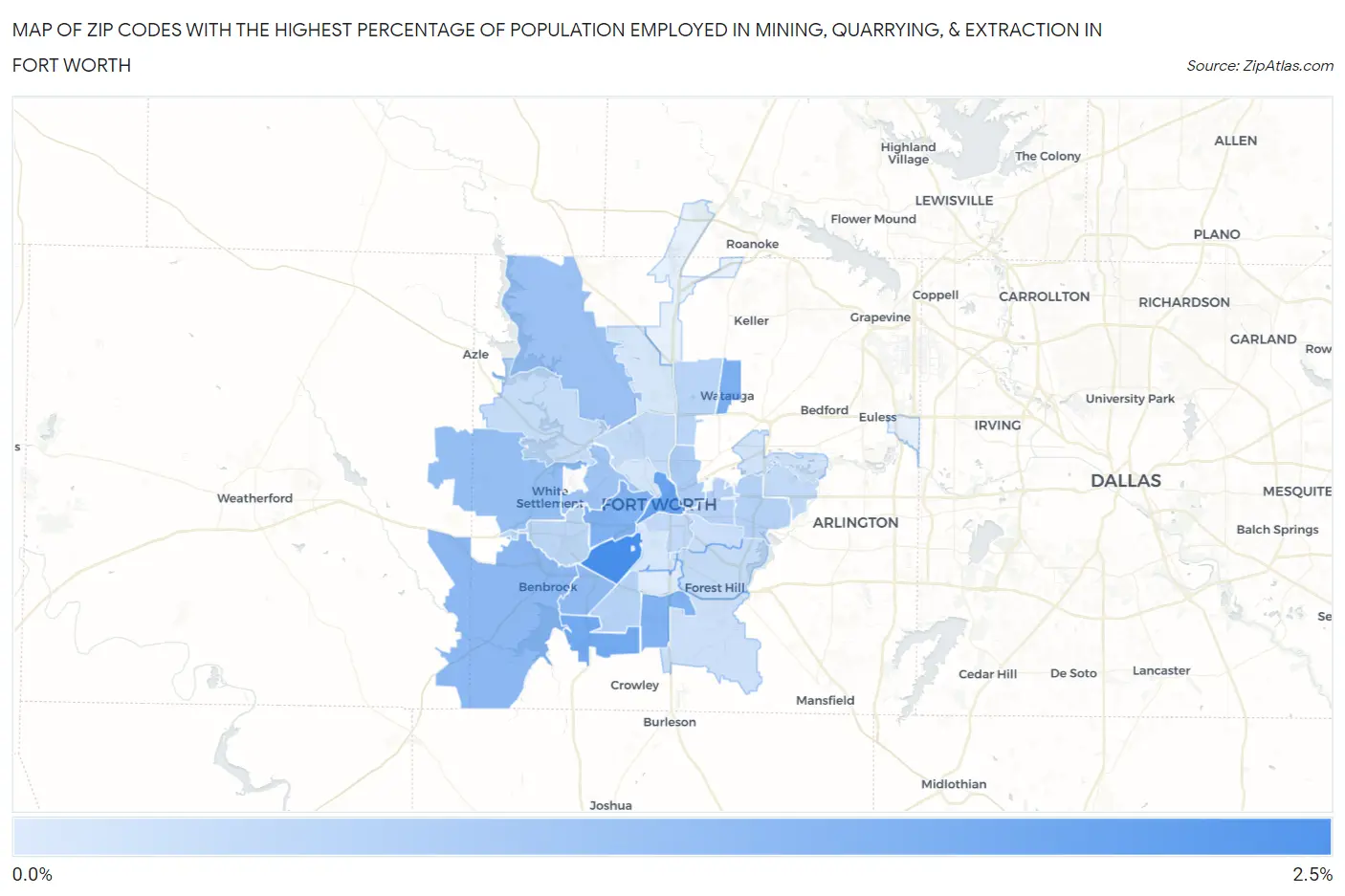 Zip Codes with the Highest Percentage of Population Employed in Mining, Quarrying, & Extraction in Fort Worth Map