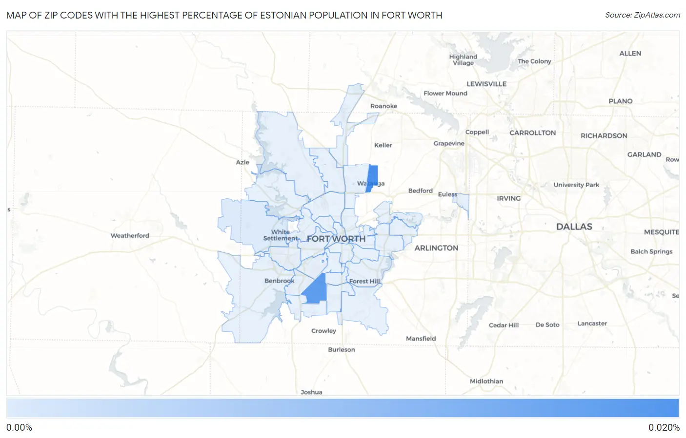 Zip Codes with the Highest Percentage of Estonian Population in Fort Worth Map