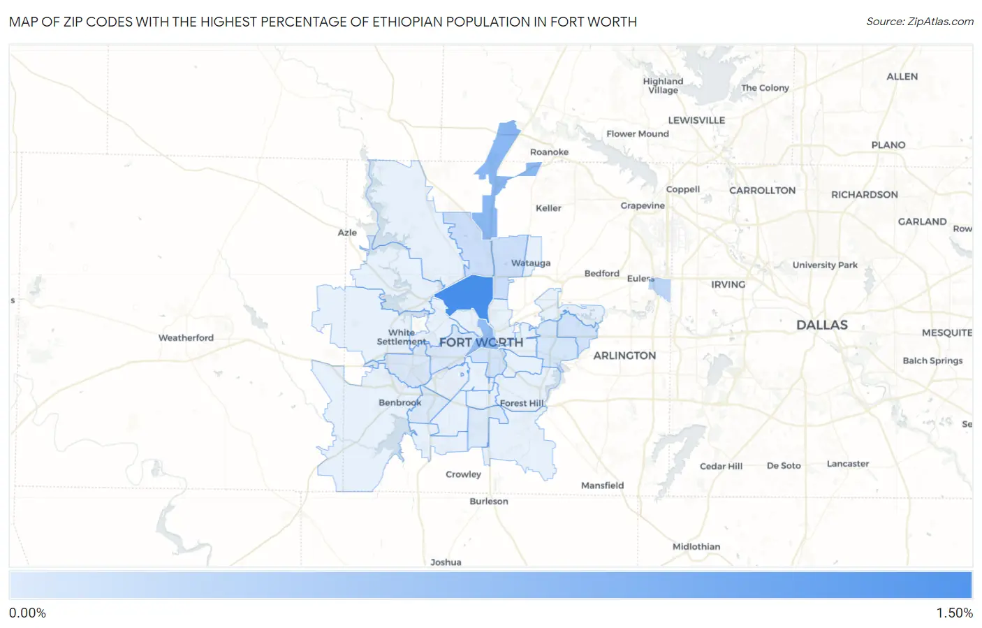Zip Codes with the Highest Percentage of Ethiopian Population in Fort Worth Map