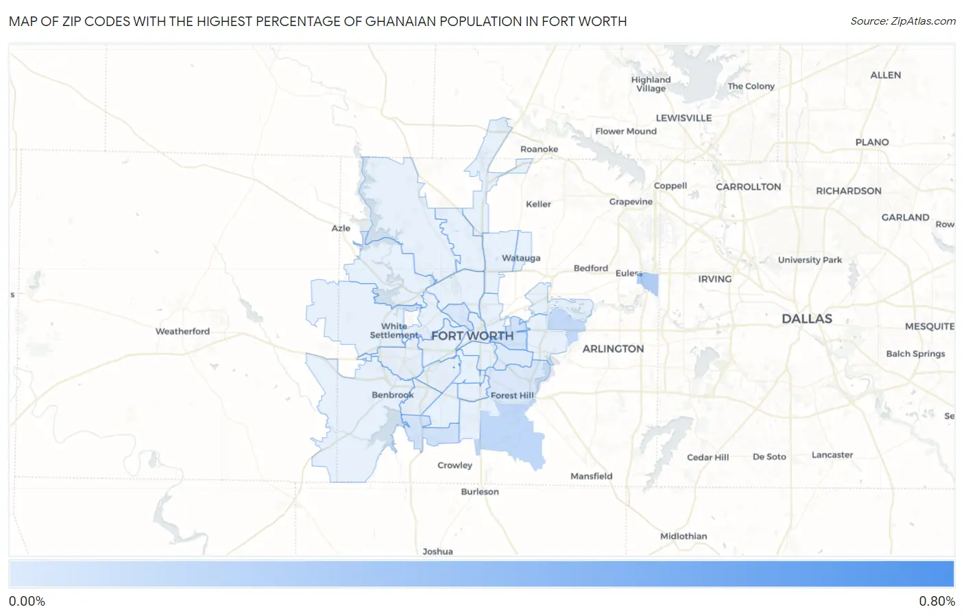 Zip Codes with the Highest Percentage of Ghanaian Population in Fort Worth Map
