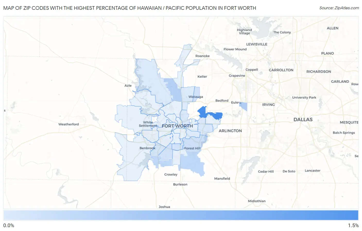 Zip Codes with the Highest Percentage of Hawaiian / Pacific Population in Fort Worth Map