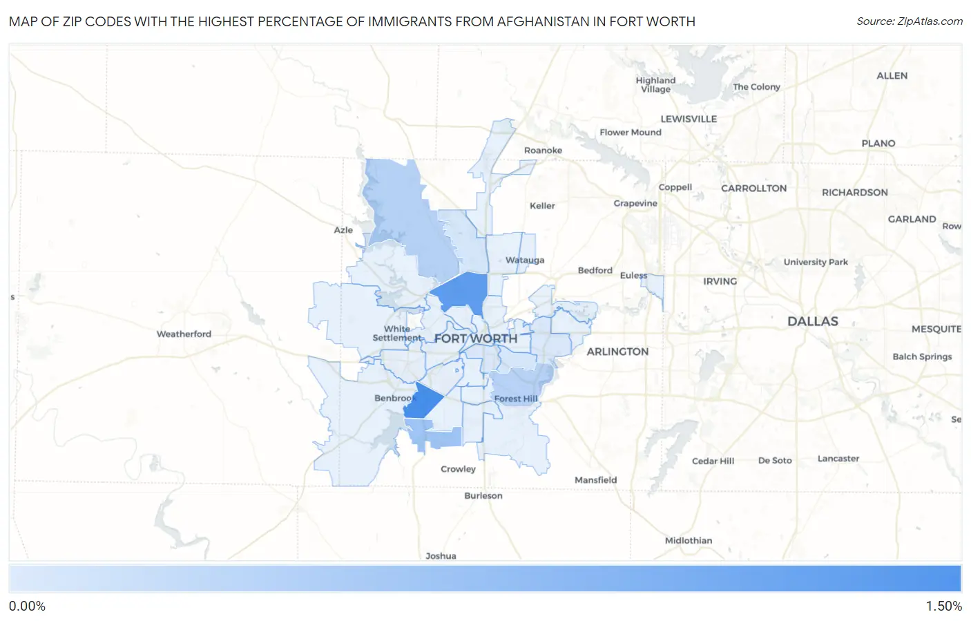 Zip Codes with the Highest Percentage of Immigrants from Afghanistan in Fort Worth Map
