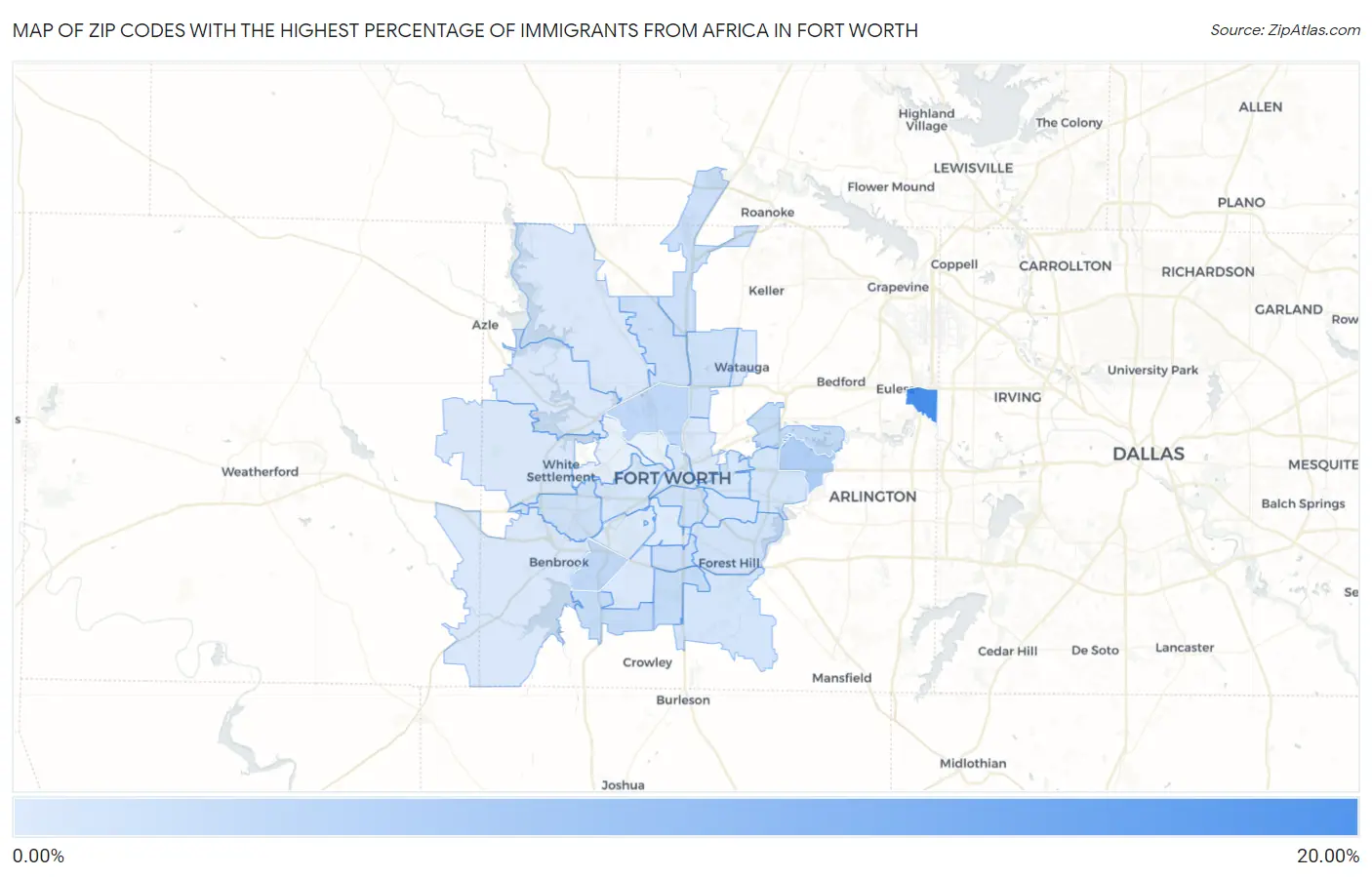 Zip Codes with the Highest Percentage of Immigrants from Africa in Fort Worth Map