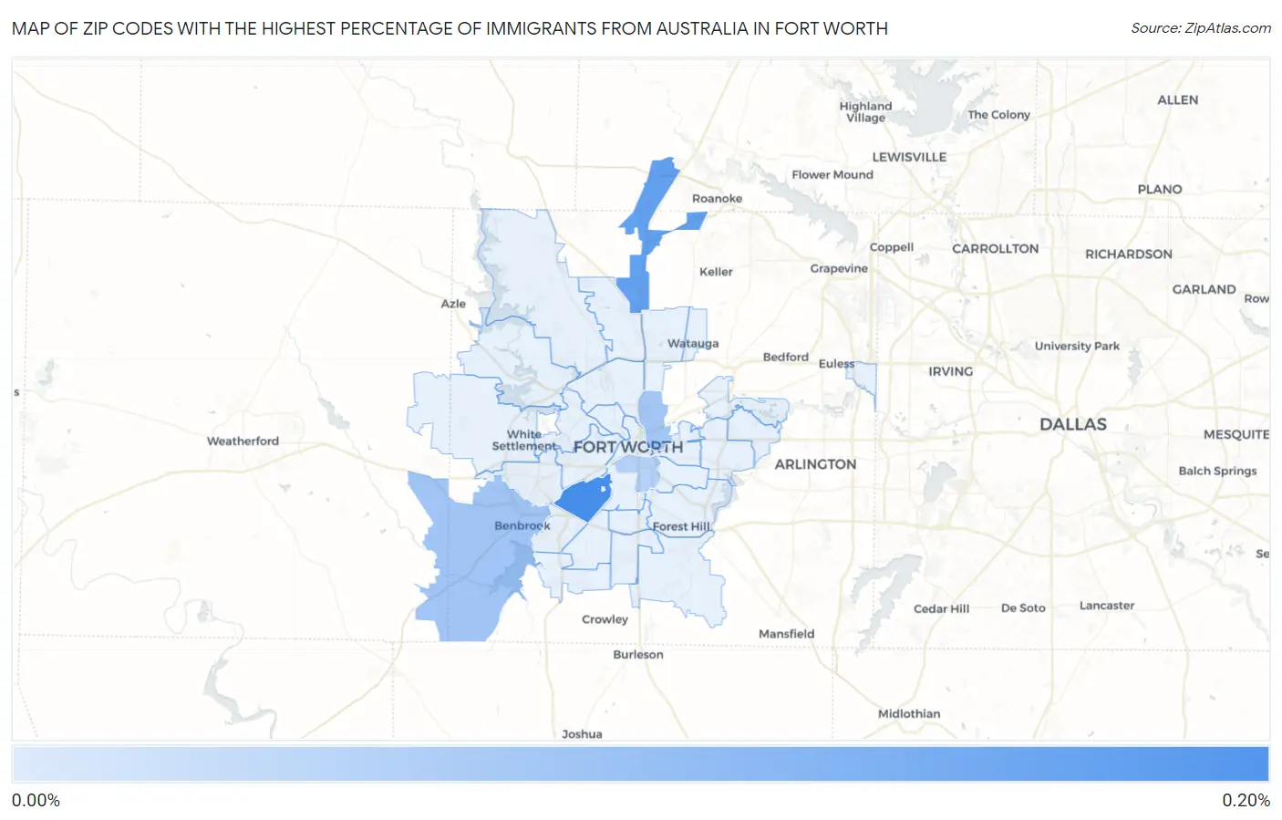 Zip Codes with the Highest Percentage of Immigrants from Australia in Fort Worth Map