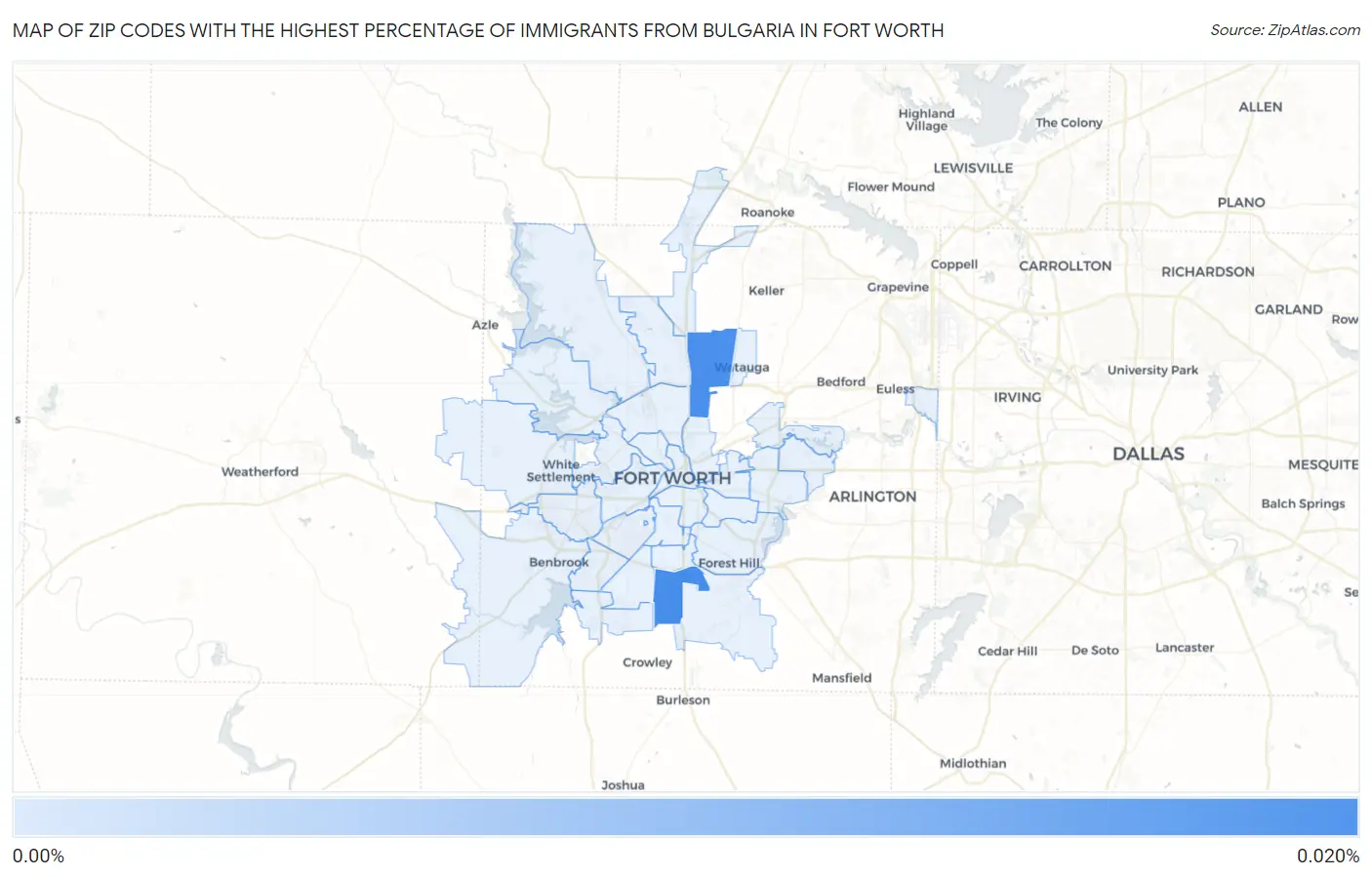 Zip Codes with the Highest Percentage of Immigrants from Bulgaria in Fort Worth Map