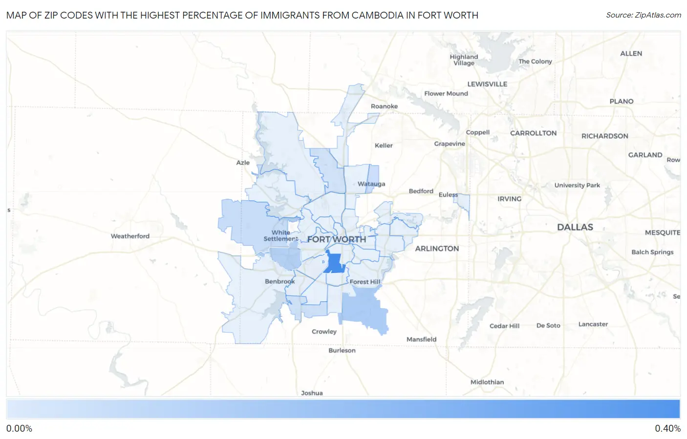 Zip Codes with the Highest Percentage of Immigrants from Cambodia in Fort Worth Map