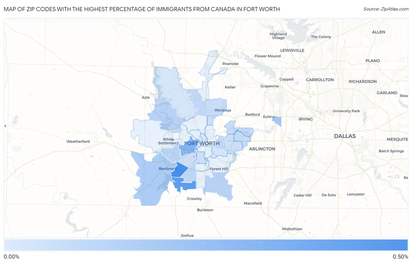 Zip Codes with the Highest Percentage of Immigrants from Canada in Fort Worth Map
