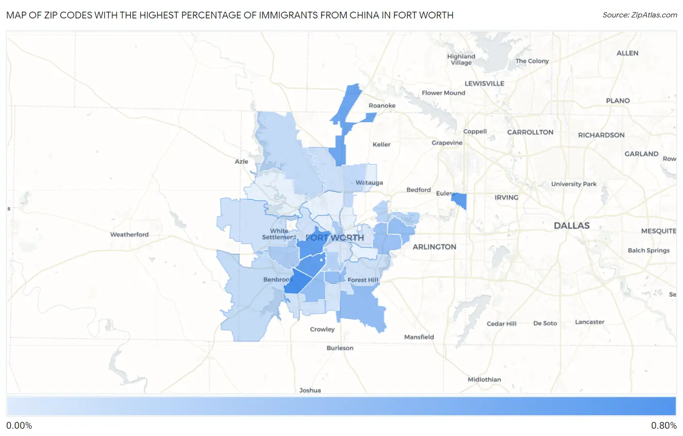Zip Codes with the Highest Percentage of Immigrants from China in Fort Worth Map