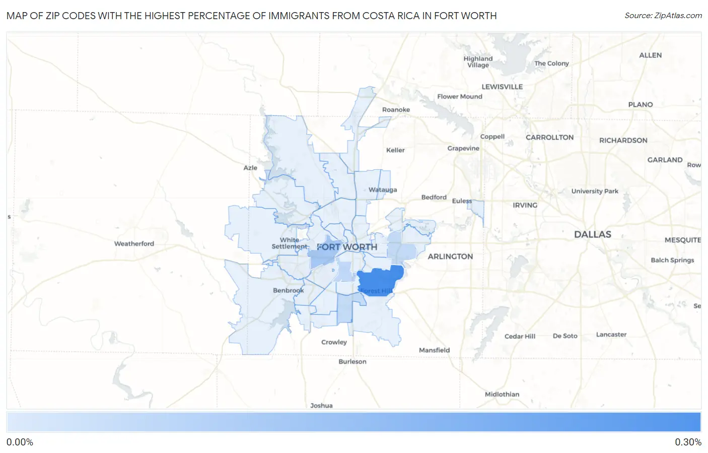 Zip Codes with the Highest Percentage of Immigrants from Costa Rica in Fort Worth Map