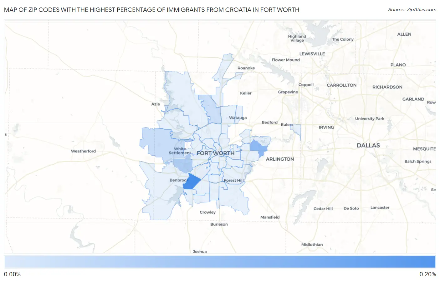 Zip Codes with the Highest Percentage of Immigrants from Croatia in Fort Worth Map