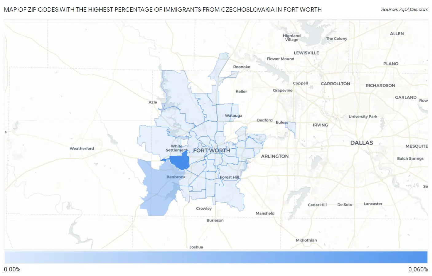 Zip Codes with the Highest Percentage of Immigrants from Czechoslovakia in Fort Worth Map
