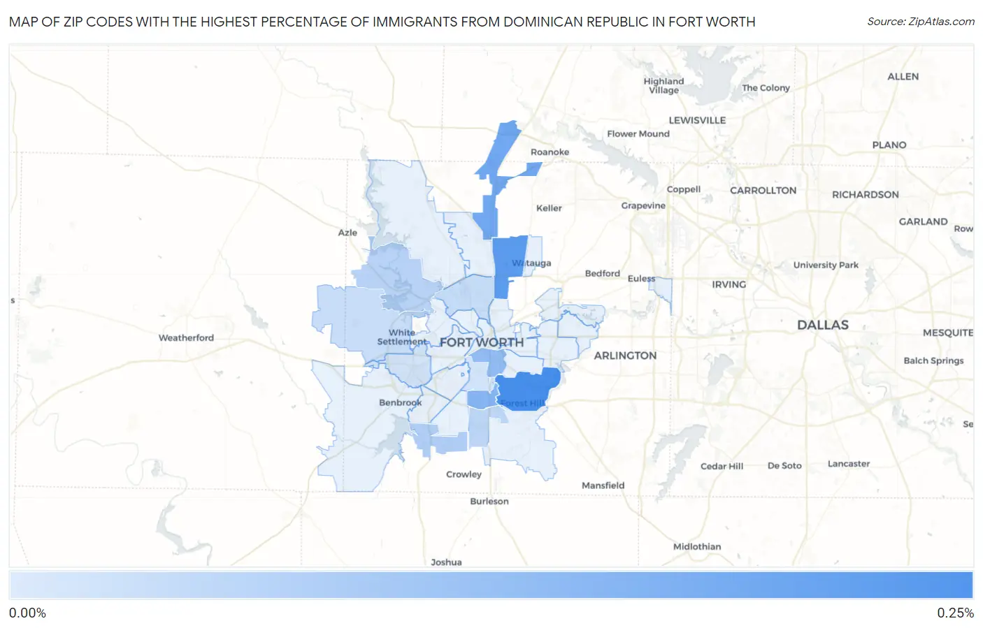 Zip Codes with the Highest Percentage of Immigrants from Dominican Republic in Fort Worth Map