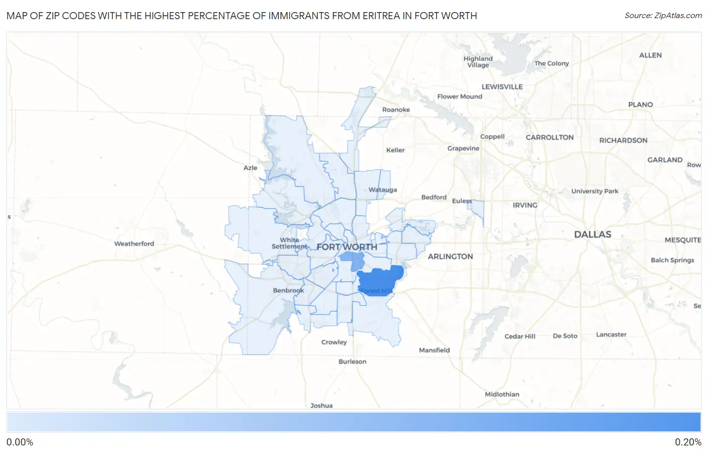 Zip Codes with the Highest Percentage of Immigrants from Eritrea in Fort Worth Map