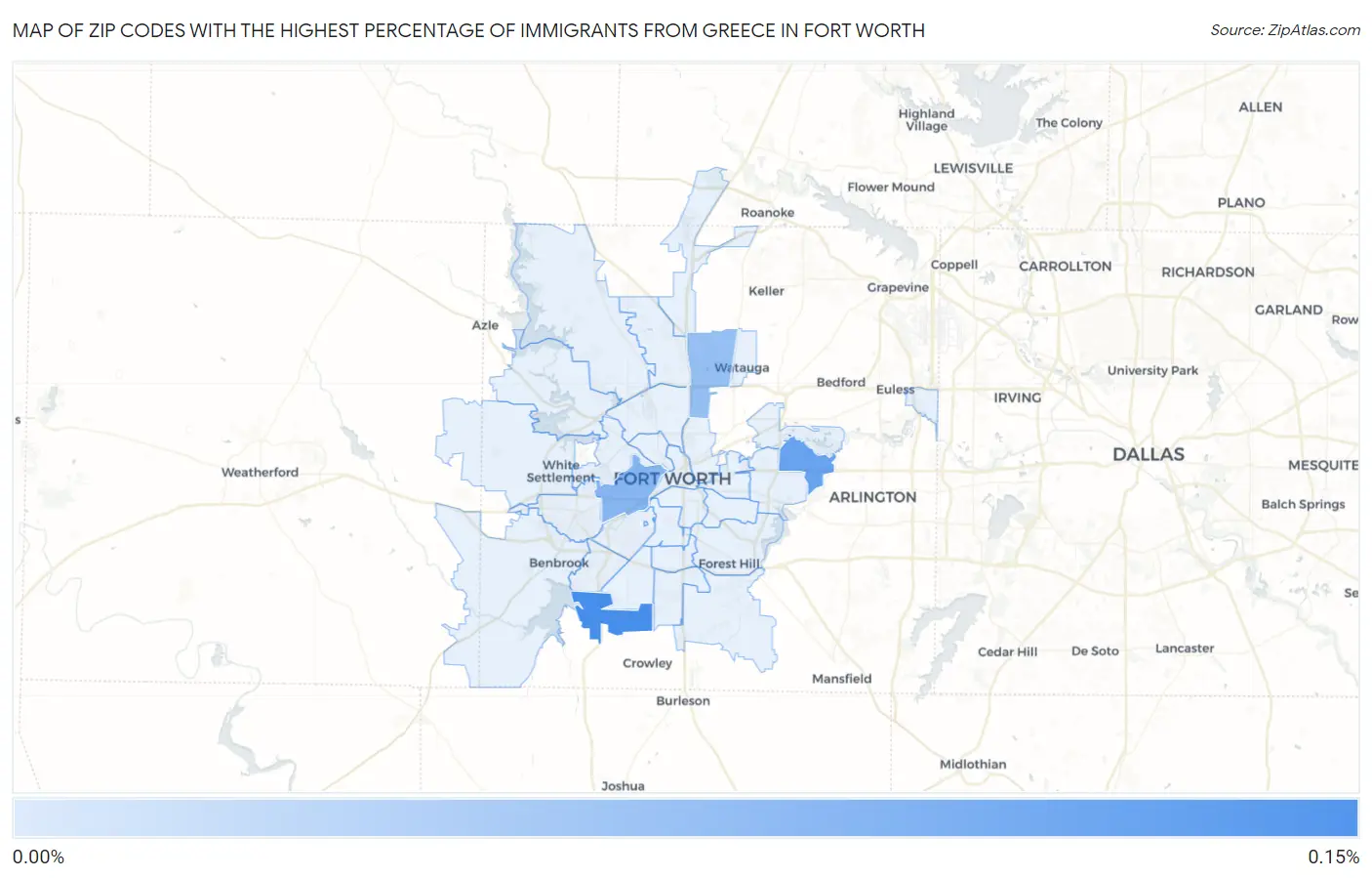 Zip Codes with the Highest Percentage of Immigrants from Greece in Fort Worth Map