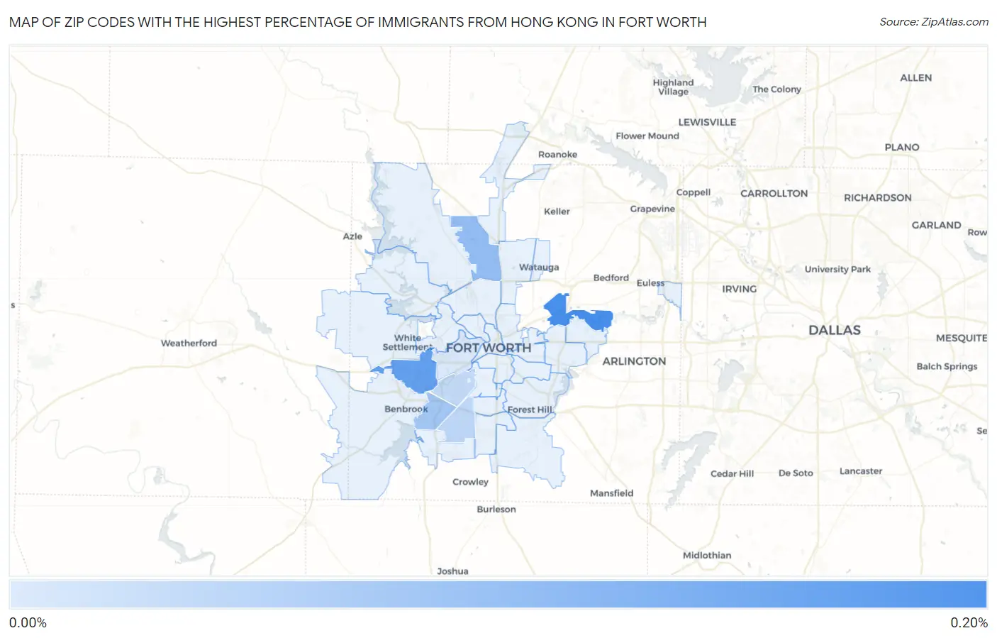 Zip Codes with the Highest Percentage of Immigrants from Hong Kong in Fort Worth Map