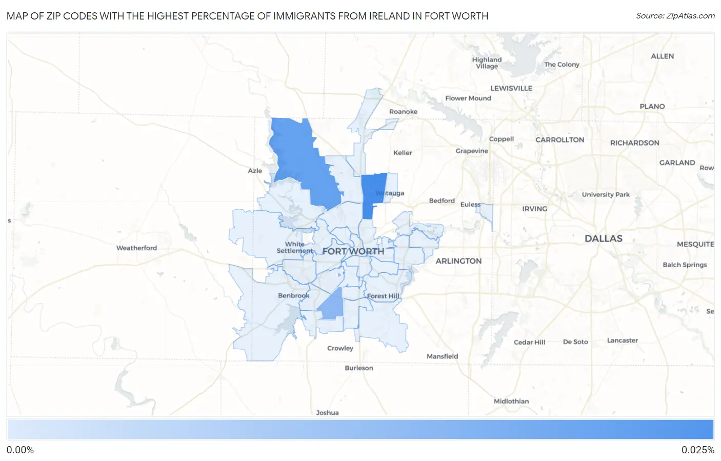 Zip Codes with the Highest Percentage of Immigrants from Ireland in Fort Worth Map