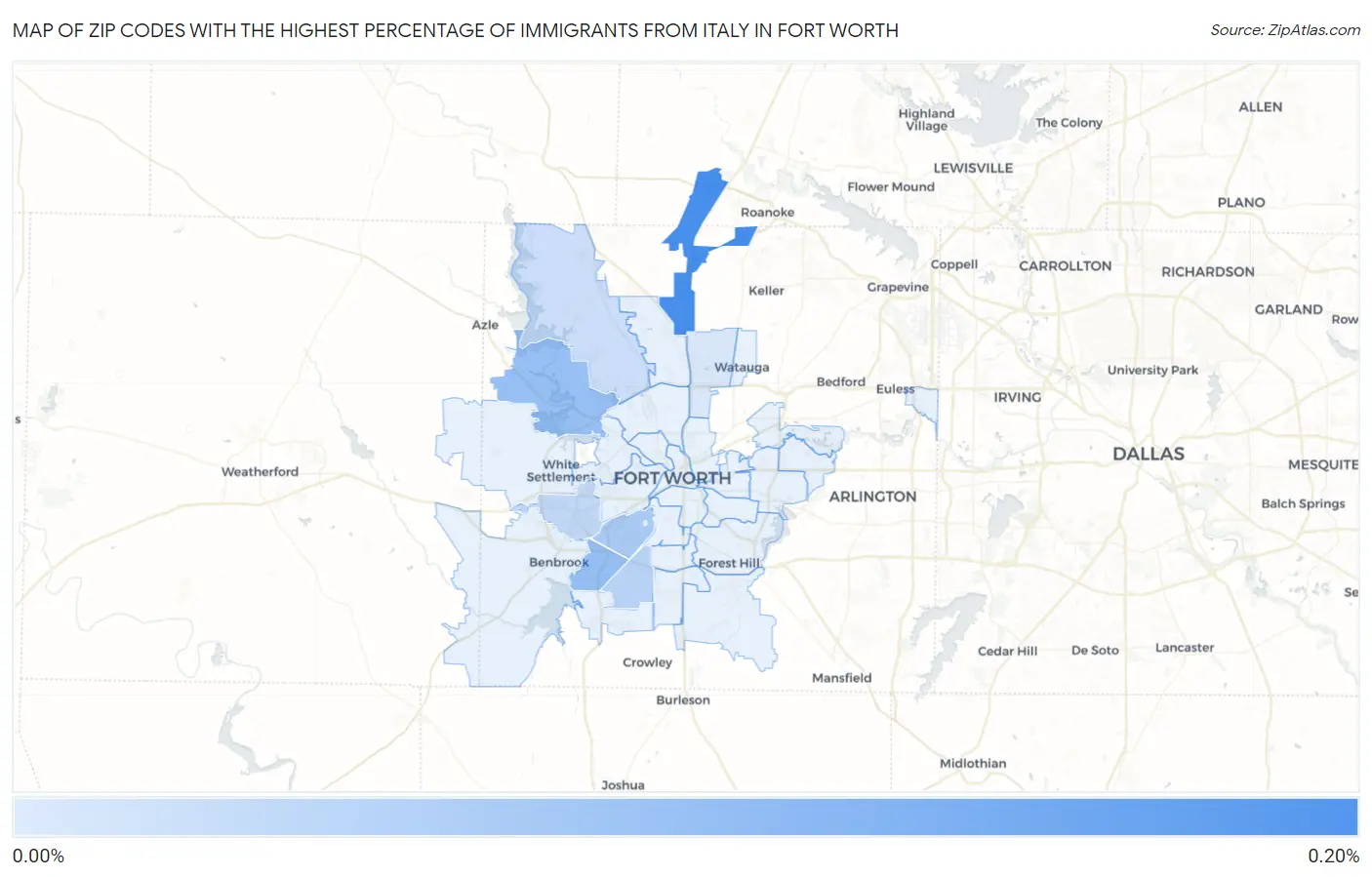 Zip Codes with the Highest Percentage of Immigrants from Italy in Fort Worth Map