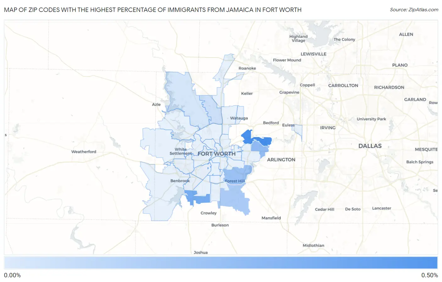 Zip Codes with the Highest Percentage of Immigrants from Jamaica in Fort Worth Map