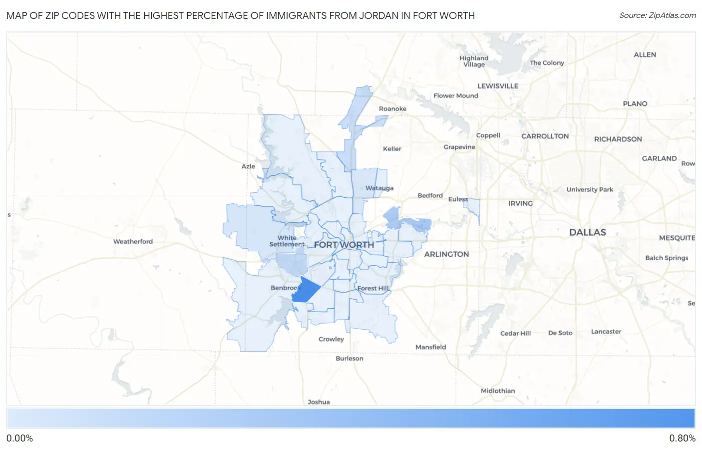 Zip Codes with the Highest Percentage of Immigrants from Jordan in Fort Worth Map