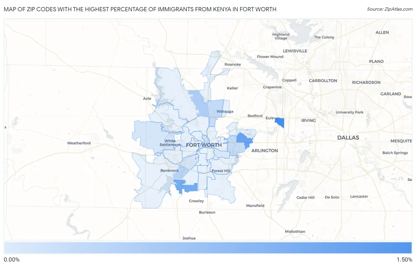 Zip Codes with the Highest Percentage of Immigrants from Kenya in Fort Worth Map