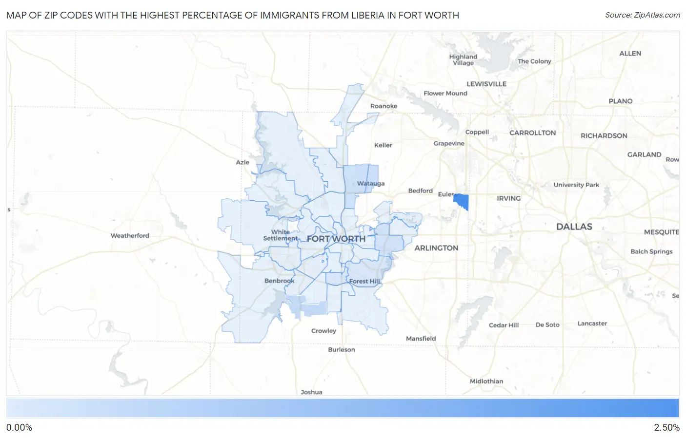 Zip Codes with the Highest Percentage of Immigrants from Liberia in Fort Worth Map