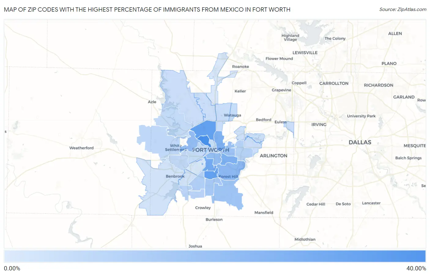 Zip Codes with the Highest Percentage of Immigrants from Mexico in Fort Worth Map