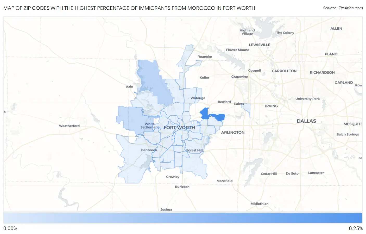 Zip Codes with the Highest Percentage of Immigrants from Morocco in Fort Worth Map