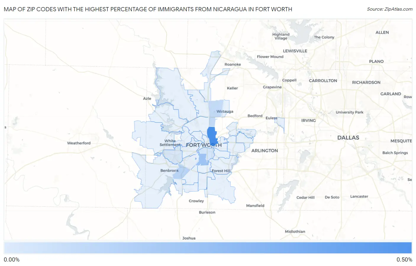 Zip Codes with the Highest Percentage of Immigrants from Nicaragua in Fort Worth Map
