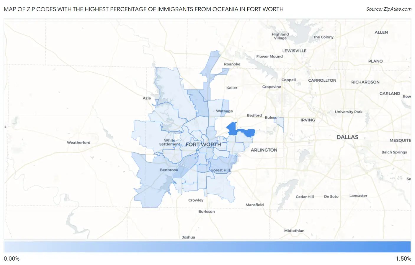 Zip Codes with the Highest Percentage of Immigrants from Oceania in Fort Worth Map
