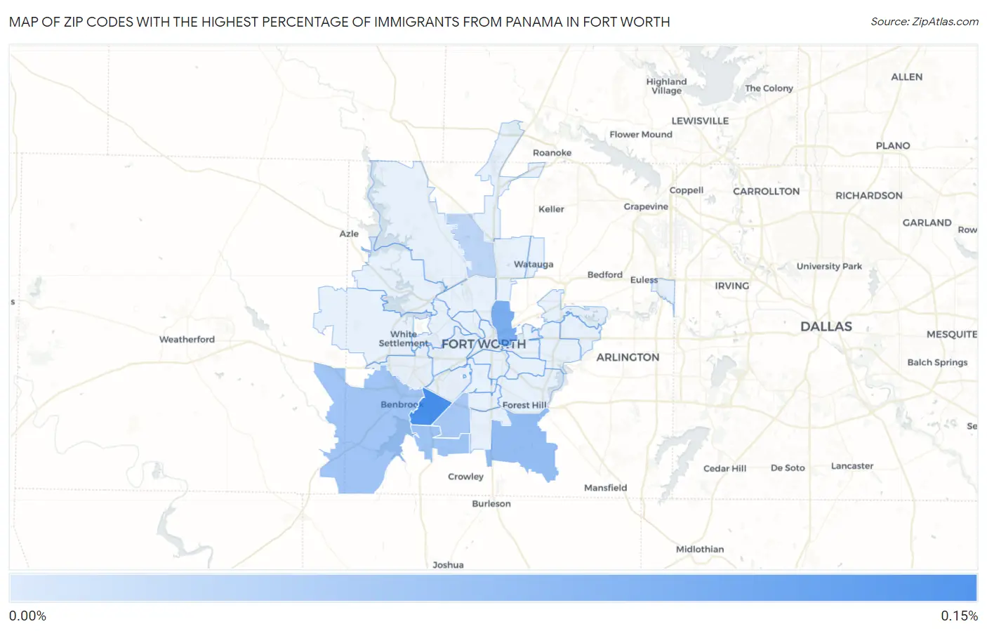 Zip Codes with the Highest Percentage of Immigrants from Panama in Fort Worth Map