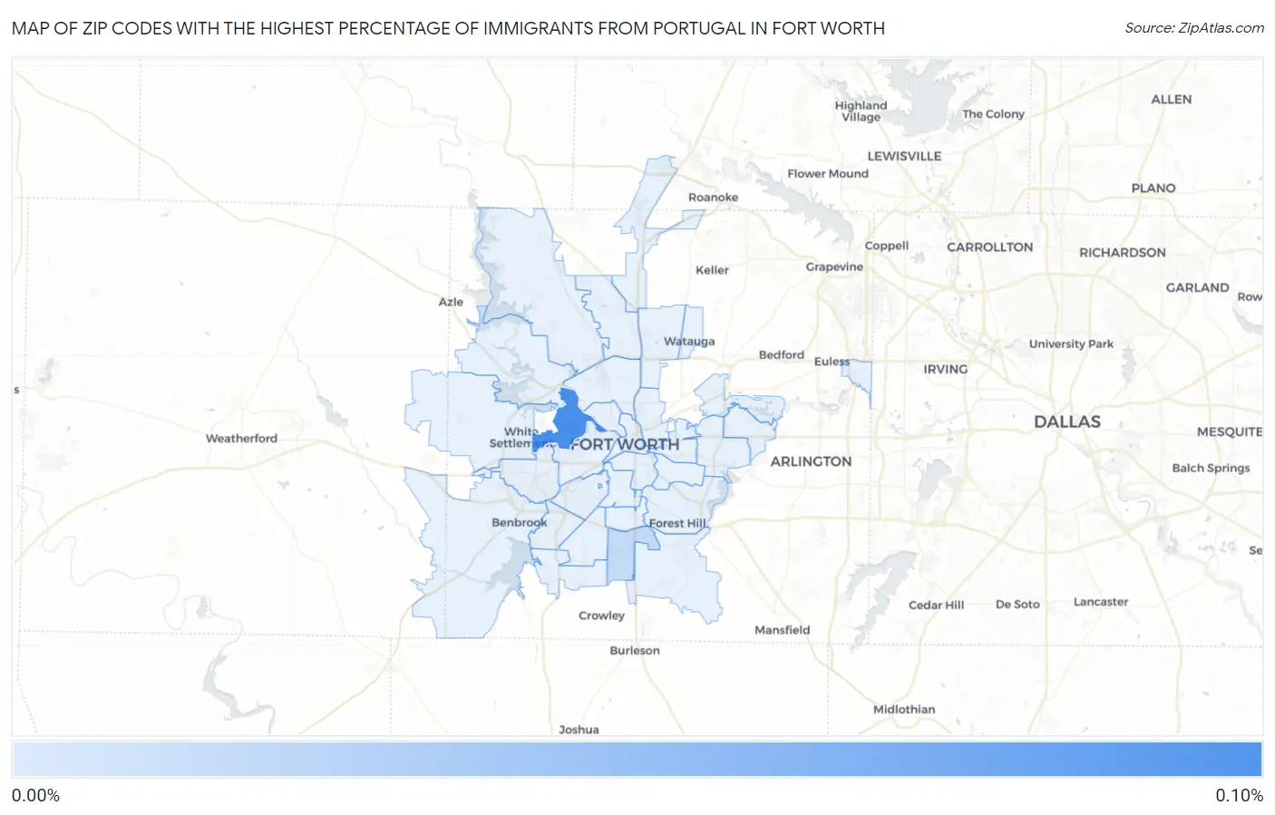 Zip Codes with the Highest Percentage of Immigrants from Portugal in Fort Worth Map