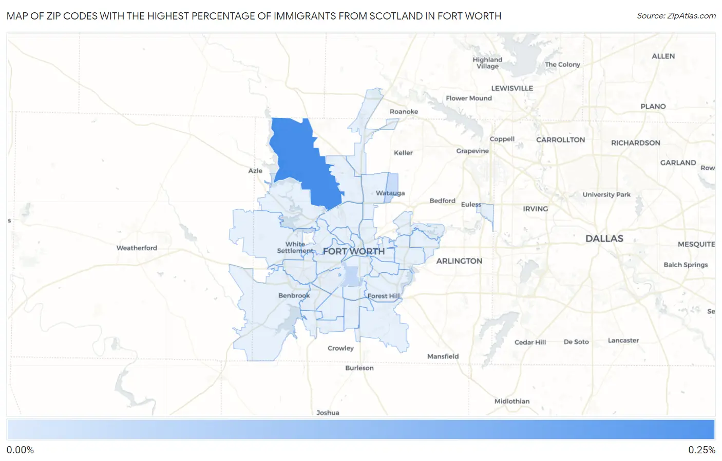 Zip Codes with the Highest Percentage of Immigrants from Scotland in Fort Worth Map