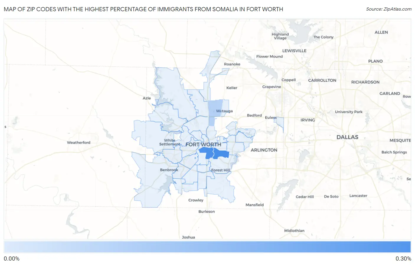 Zip Codes with the Highest Percentage of Immigrants from Somalia in Fort Worth Map